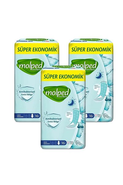 Molped Extra Hygiene Pads - Night Long 16Pcs X 3 Pieces
