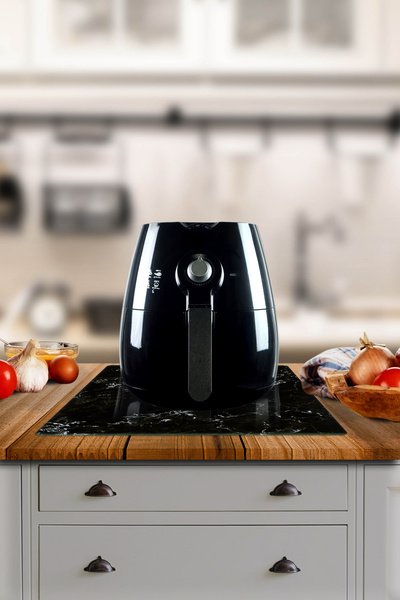 Decorita Cam Airfryer Altlığı | Airfryer Altı Isıya Dayanıklı Cam Stand | Siy...