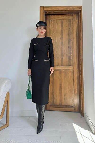 Elbee Fashion Woman Fekete zsebes láncblúz és szoknya szett