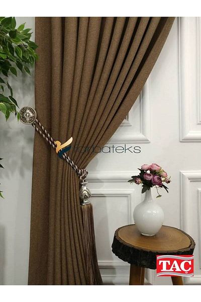 farbateks ستارة خلفية من الكتان باللون البني الفاتح 1e3 ستارة خلفية مطوية