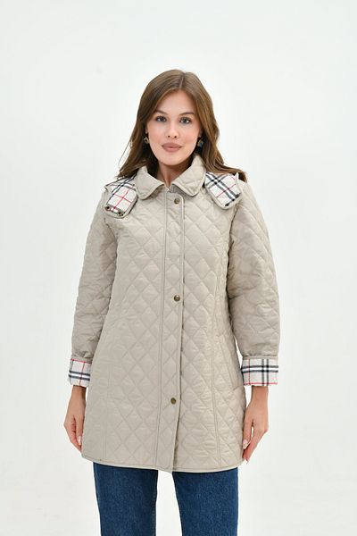 Butik Plus Size Hooded Plaid Patterned Seasonal Quilted Coat - Tight Fit