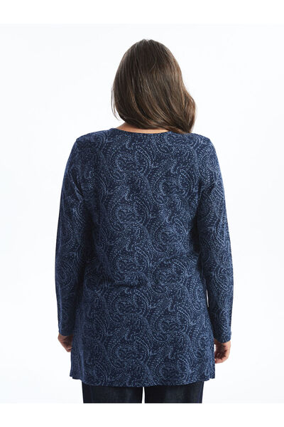 LC Waikiki Navy Blue Crew Neck Patterned Women's Tunic