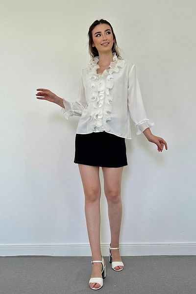 Elbee Fashion Woman Cămașă cu guler cu volan