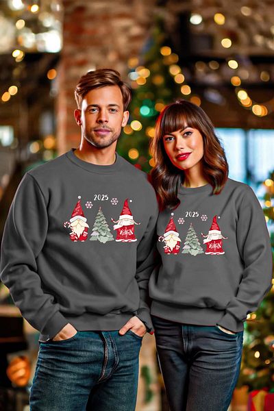 GREENCACTUS - Christmas Themed Lover Couple Combination Double Red Sweatshirt