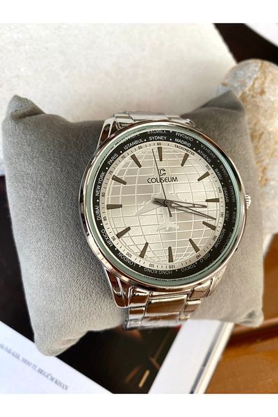 Coliseum Silver Retro Men's Wristwatch with Round Inside Pattern