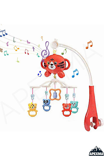 Apexma Pilli Işıklı Müzikli Sabitlemeli Hayvan Şekilli Çıngıraklı Dönence - Yeni Doğan Bebek Uyku Arkadaşı