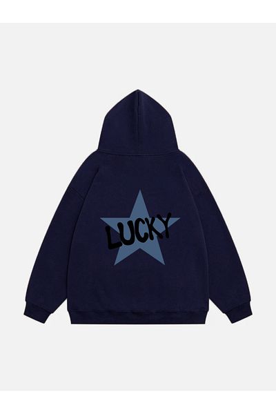 Mad&Calf Women's Lucky Printed Hooded Fleece Oversize Sweatshirt