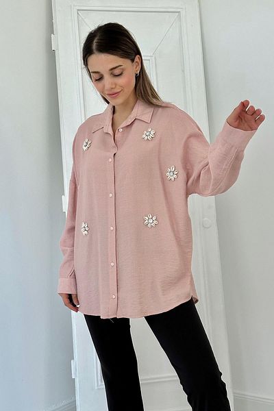 Elbee Fashion Woman Cămașă cu pietre cu model de flori din 6 piese