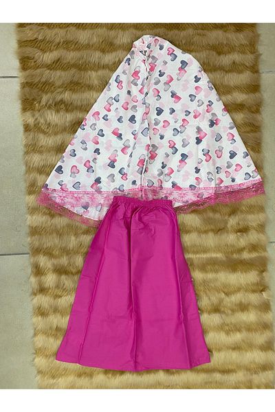skycott Girls' Prayer Dress - Little Heart Print, Lace Detail, Elastic Top and Waist Skirt Set 977