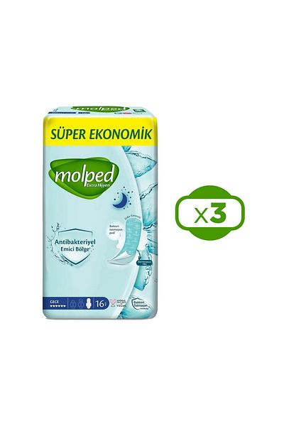 Molped Extra Hygiene Pads - Night Long 16Pcs X 3 Pieces