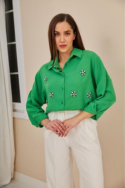 Elbee Fashion Woman Cămașă cu piatră brodată