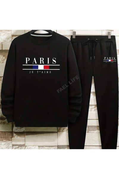 FAEL LİFE Unisex Zero Collar Sweatshirt Paris Jetam Printed Sweating Suit