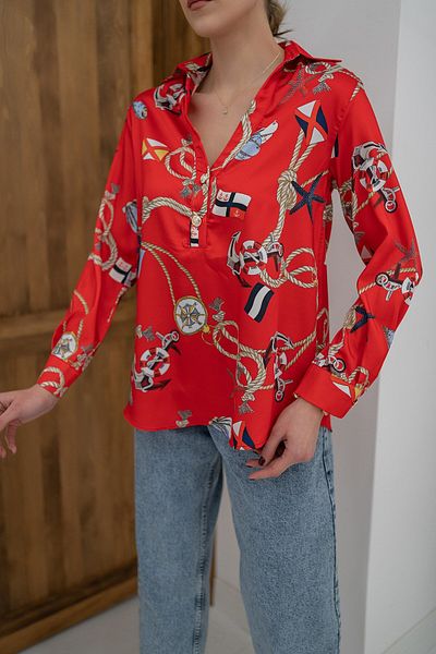 Elbee Fashion Woman Patterned V-Neck Button Detailed Shirt