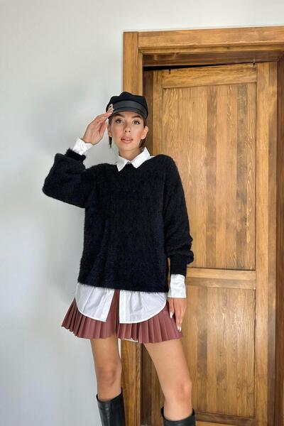 Elbee Fashion Woman Crni Sa baklava šarom pleteni džemper