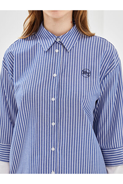 LC Waikiki Blue Striped Oversize Women's Shirt Tunic