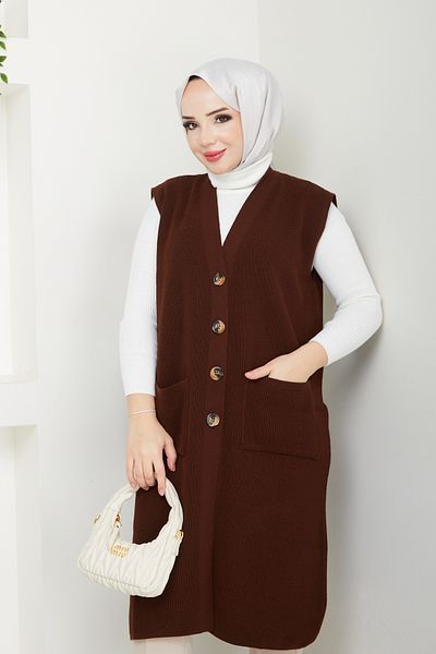 Pamuk Butik Women's Pocketed Button Closure Knitwear Vest
