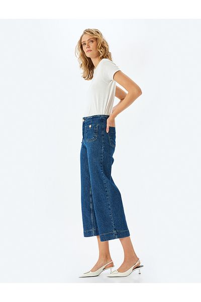 Koton High Waist Comfortable Fit Pocket Short Denim Trousers - Culotte Jeans