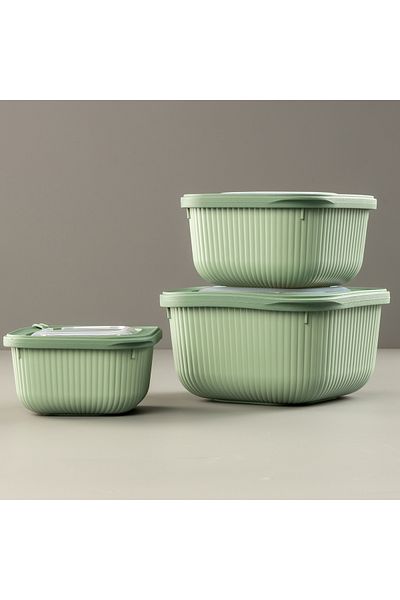 Soft Chef 3-Piece Green Special Storage Container Set with Vip Lid, Suitable for Microwave and Freeze