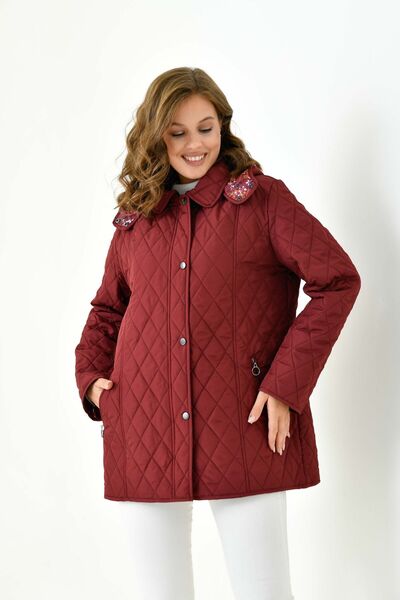 Butik Plus Size Hooded and Patterned Zippered Quilted Coat Jacket