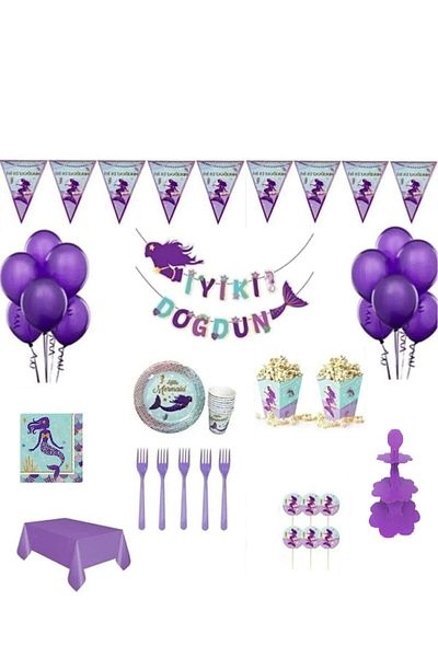 DÜVENCİ TİCARET Mermaid Luxury Ready-made Birthday Set for 8 People