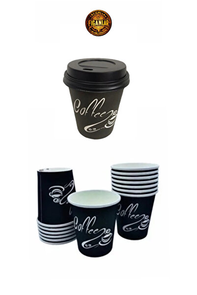 figanlar ambalaj 8 Oz Siyah Kapaklı Karton Bardak Kapak 20 Adet Sıcak Kahve Ç...