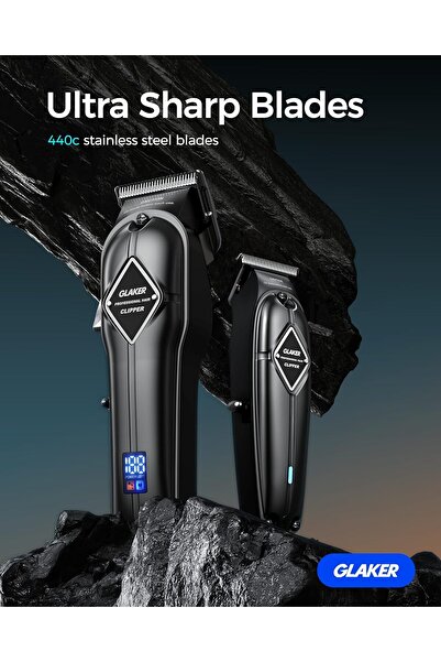 GLAKER Professional Hair Clippers For Mens Grooming Kit Black K11S+I3F