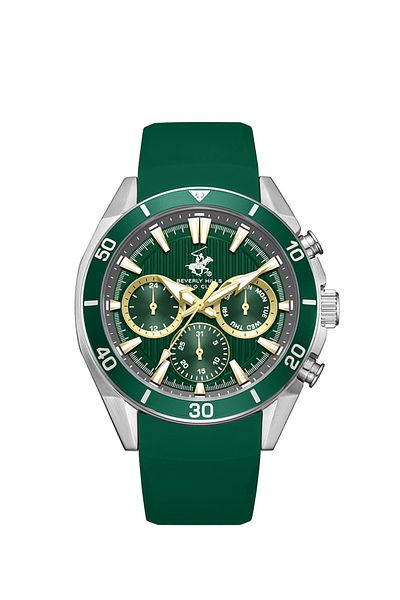 Beverly Hills Polo Club BEVERLY HILLS POLO CLUB BP3730X.375 Men Multi Function Display Watch & Silicone Strap Dark Green