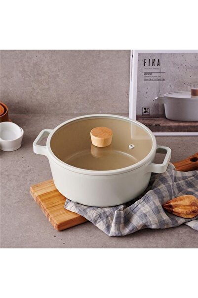 NEOFLAM Fika Cam Kapaklı Alüminyum Döküm Tencere 22 Cm