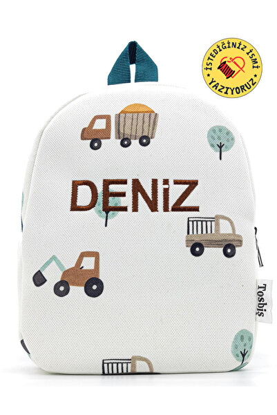 Tosbiş [ İSTEDİĞİNİZ İSMİ YAZIYORUZ ] Kamyonlar 0-8 Yaş Çocuk Sırt Çantası, Anaokulu-kreş Çantası