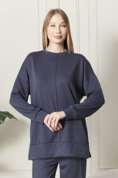 soBasic Culoare afumată - Lungime înaltă MODAL, decolteu și detaliu cu nervuri, set de trening cu talie elastică - picior lat