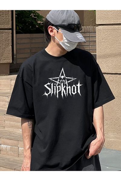 DEEPSENCE Μπλουζάκι SLIPKNOT Μπροστινή στάμπα Unisex Μαύρο Oversize