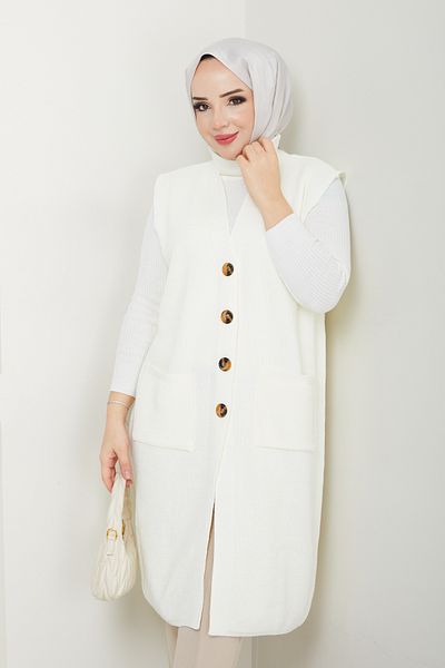 Pamuk Butik سترة نسائية محبوكة بأزرار وجيب