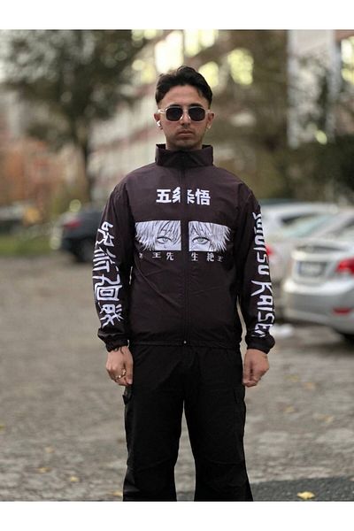 ModaTEKS Unisex αδιάβροχο ύφασμα αλεξίπτωτου Oversize εμπριμέ μαύρο αντιανεμικό