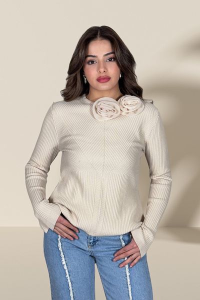 Michelle COCO Tricotaj de damă Pulover Detaliu flori Design special de înaltă calitate