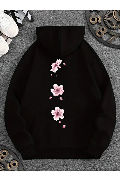 Nebulaa Tekstil Nebulaa Casual φούτερ με κουκούλα και στάμπα με άνθη κερασιάς...