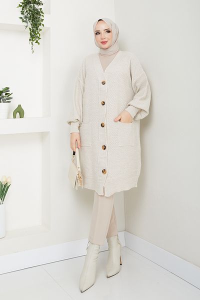 Pamuk Butik Γυναικεία Πλεκτή Ζακέτα με μπαλόνι με τσέπες