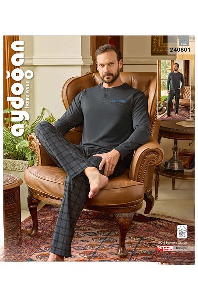 Aydoğan Aydoğan 240801   Men's Supreme Slippers Long Sleeve Pyjamas Suit