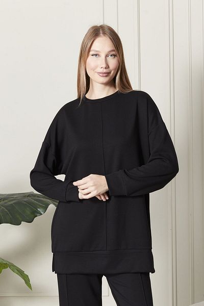 soBasic Set de pantaloni de trening cu picior largi, cu decolteu lung, modal, negru, cu talie elastică - M