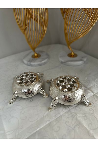 USD HOME Set de 2 farfurii de lux cu grilă argintie pentru cenușă