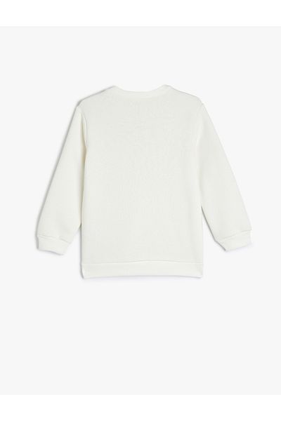 Koton Long Sleeve Crew Neck Printed Raised Cotton Sweatshirt