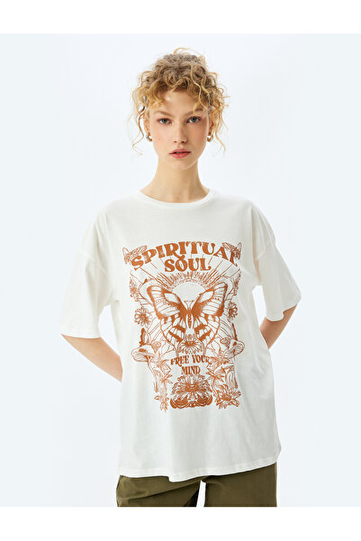 Koton Printed Crew Neck Short Sleeve Oversize T-Shirt