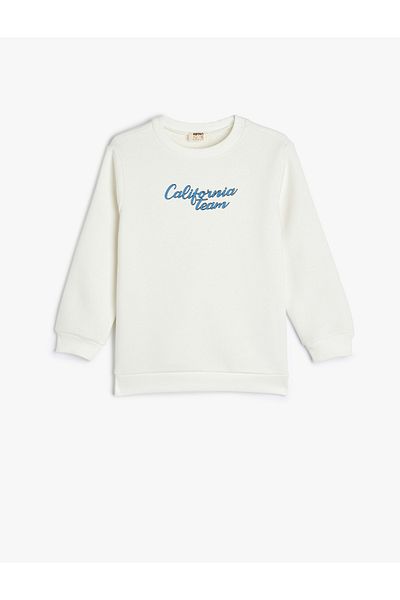 Koton Long Sleeve Crew Neck Printed Raised Cotton Sweatshirt