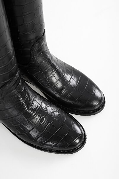 Shoeberry Női Matia fekete krokodillovas hosszú csizma