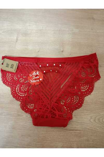 ENEFENDİ Червона мереживна - з гупрі та камінцями прозора різдвяна подарункова упаковка 38-40 Внутрішня кишеня