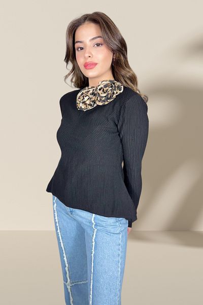 Michelle COCO Tricotaj de damă Pulover Detaliu flori Design special de înaltă calitate