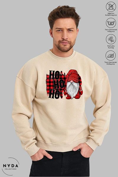 Nyda Collections Unisex Πρωτοχρονιά - Χριστουγεννιάτικο Hohoho Printed Oversize Hoodless Crew Neck φούτερ