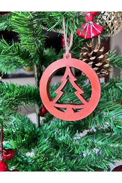 Dekoratif Beton Yılbaşı Noel Yuvarlak Ağaç Sembollü Turuncu Renk Çam Ağacı Süsü