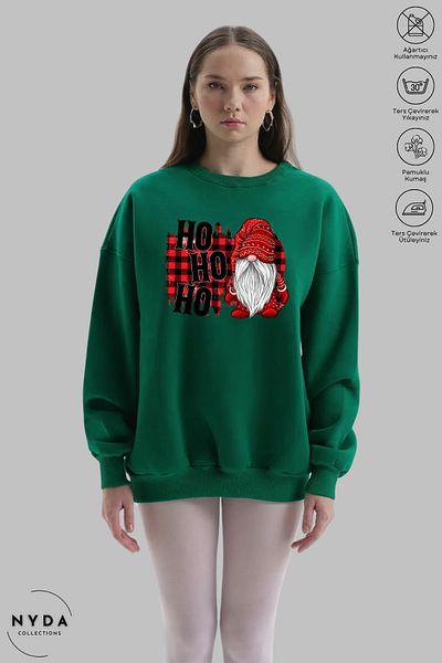 Nyda Collections Unisex Πρωτοχρονιά - Χριστουγεννιάτικο Hohoho Printed Oversize Hoodless Crew Neck φούτερ