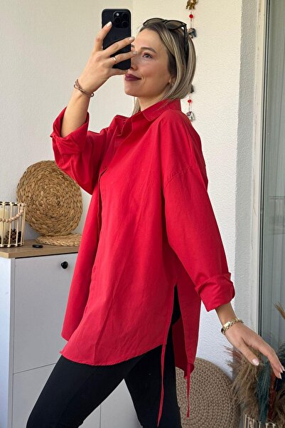 Kubos Moda Оверсайз червона сорочка з боковими швами