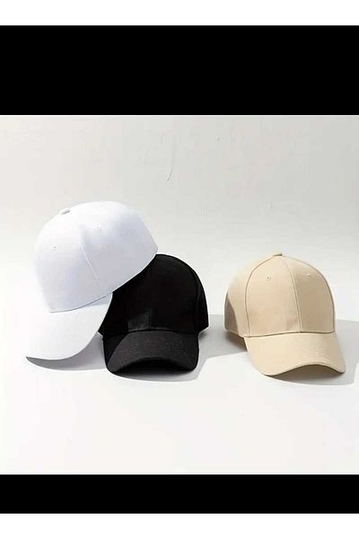 Betülce Set of 3 Adjustable Men's and Women's Plain Sports Caps with Velcro Back